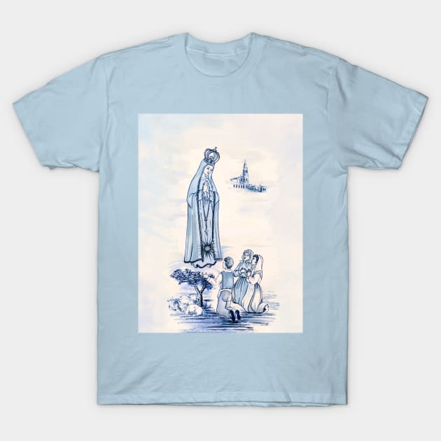 Our Lady of Fatima and 3 children Lucia, Francisco, Jacinta T-Shirt by Brasilia Catholic